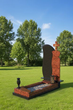 Одинарний гранітний пам&rsquo;ятник на могилу комбінований із габро та лезниківського граніту GP-0006 GP-0006 фото
